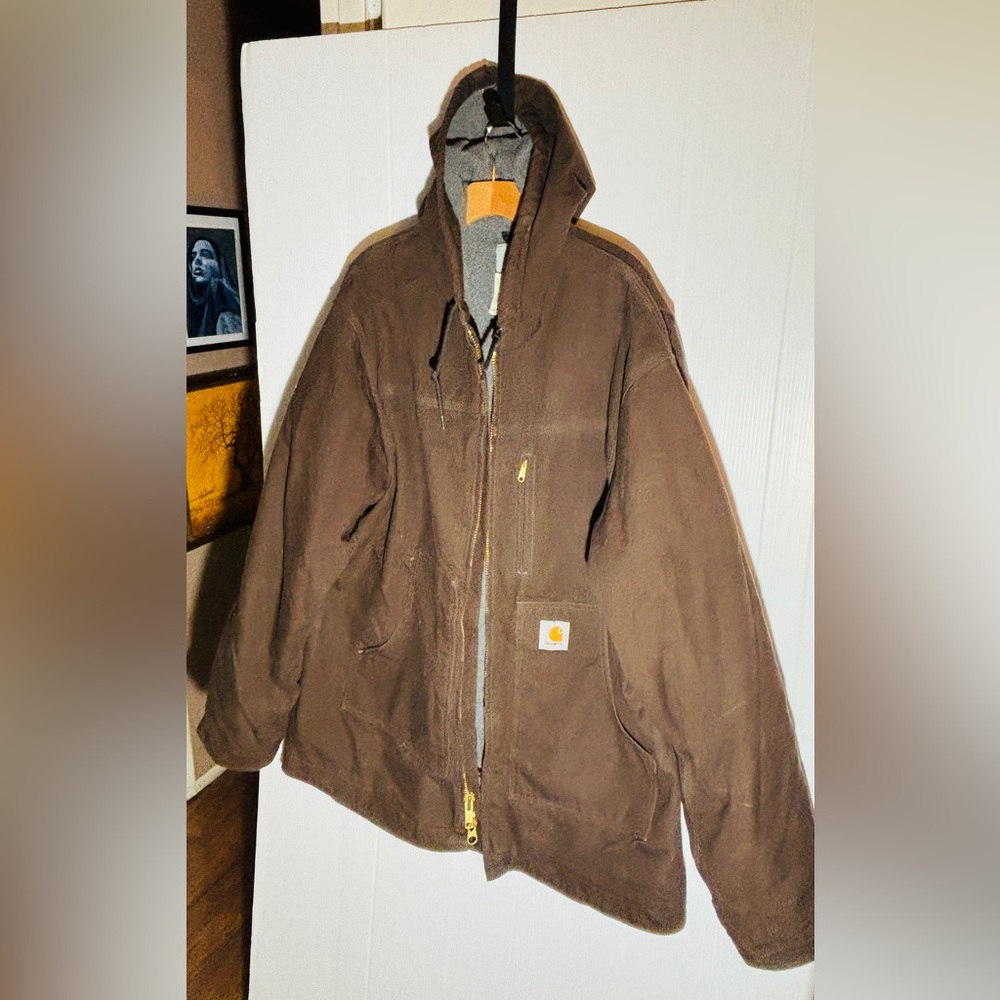 Vintage Carhartt Men's Dark Brown Hooded Performance Jacket